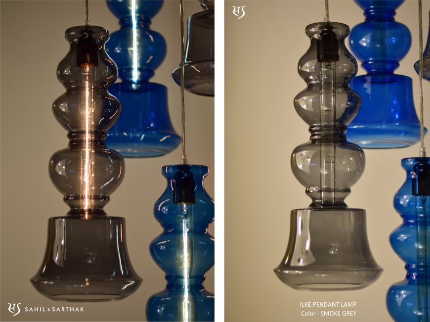 Ilke Pendant Lamp in Grey Blown Glass by Sahil & Sarthak